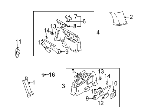 2003 Kia Sedona Interior Trim - Side Panel Trim Assembly-C Pillar, R Diagram for 0K52Y6816XA68