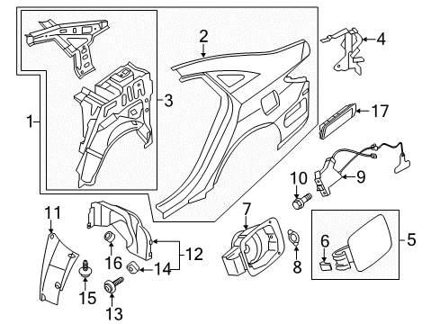 2015 Hyundai Sonata Quarter Panel & Components Housing-Fuel Filler Door Diagram for 81595-3S000