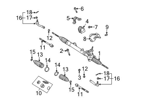 2003 Toyota Echo Steering Column & Wheel, Steering Gear & Linkage Short Rack Diagram for 44250-52200