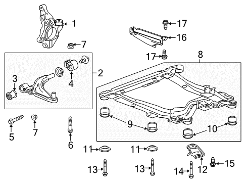 2014 Chevrolet Volt Front Suspension Components, Lower Control Arm, Stabilizer Bar Lower Control Arm Diagram for 13463245