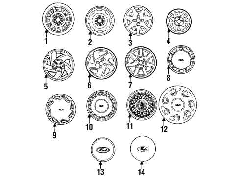 1994 Ford Escort Wheels, Covers & Trim Wheel Cover Diagram for F2CZ1130C