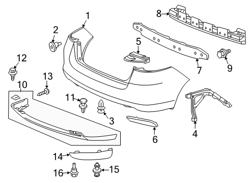 2013 Honda Insight Rear Bumper Bracket, L. RR. Bumper Side Diagram for 71508-TM8-A00