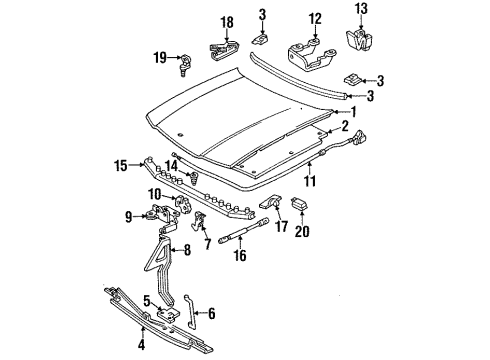 1995 Chevrolet Impala Hood & Components Support-Hood Primary Latch Diagram for 10156743