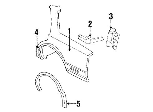1989 Buick LeSabre Quarter Panel & Components, Exterior Trim Molding Kit, Rear Quarter Center Front Diagram for 20498632