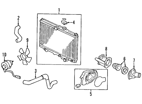 1995 Honda Odyssey Cooling System, Radiator, Water Pump, Cooling Fan Shroud Diagram for 19015-P1E-003