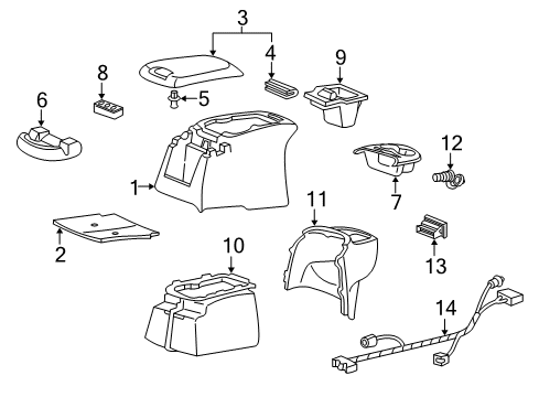 2000 Ford Excursion Floor Console Cup Holder Diagram for YC3Z-3613562-AAA