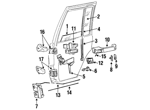 1993 Jeep Grand Cherokee Rear Door Glass & Hardware Window Regulator Motor, Right Diagram for 55154621