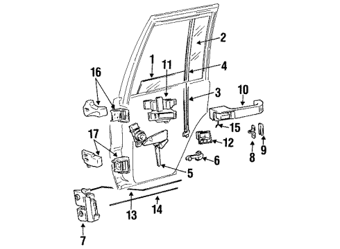 1993 Jeep Grand Cherokee Rear Door Glass & Hardware Door Half Hinge Diagram for 55076205AB