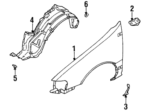 1995 Nissan Sentra Fender & Components Protector-Front Fender, RH Diagram for 63842-1M200