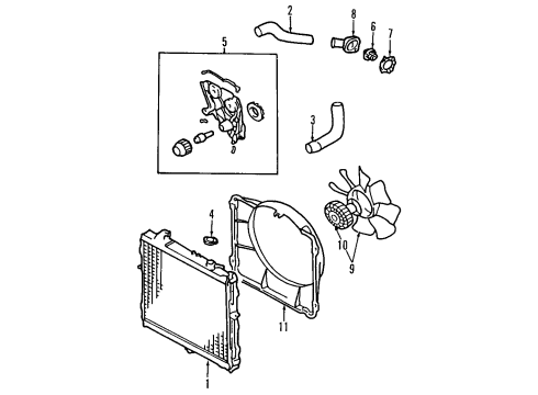1996 Kia Sportage Cooling System, Radiator, Water Pump, Cooling Fan COWLING-Radiator Diagram for 0K01115211E