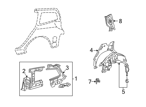 Diagram for 2003 Toyota Matrix Inner Structure - Quarter Panel 