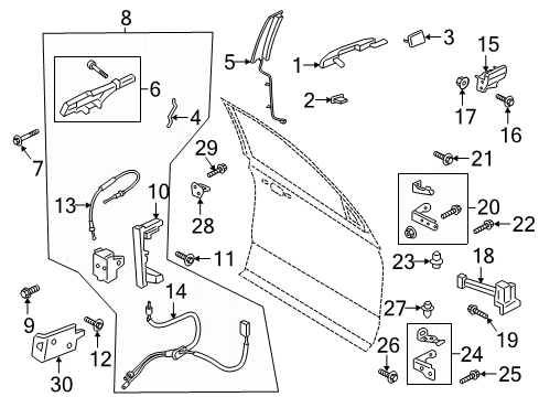 2018 Ford Expedition Front Door - Lock & Hardware Handle, Inside Diagram for JL1Z-7822600-BC