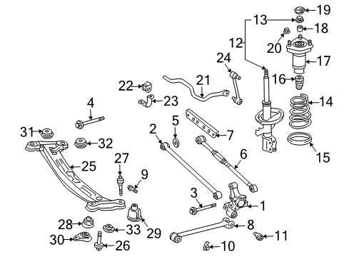 2000 Toyota Solara Rear Suspension Components, Stabilizer Bar Lower Insulator Diagram for 48258-0E010