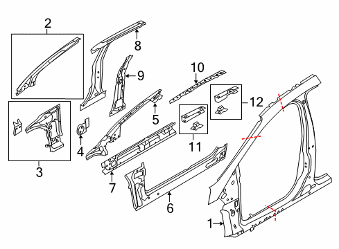 2015 Ford Focus Aperture Panel, Center Pillar, Hinge Pillar, Rocker Weatherstrip Pillar Reinforcement Diagram for CM5Z-58025A00-A