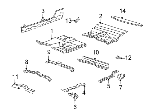 2002 Ford Explorer Sport Trac Floor & Rails Floor Pan Diagram for 1L5Z3511135AA
