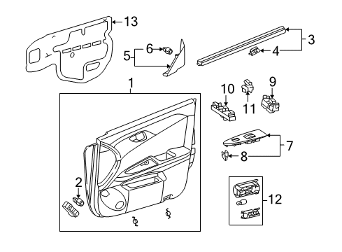 2008 Toyota Avalon Front Door Door Trim Panel Diagram for 67620-07010-B1