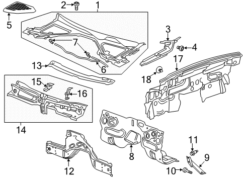 2016 Cadillac CT6 Cowl Cowl Grille Diagram for 84143595