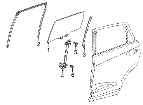 2019 Acura RDX Rear Door Glass, Rear Right Door Diagram for 73400-TJB-A00