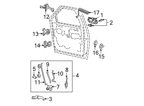 2006 Ford Expedition Front Door - Lock & Hardware Handle, Inside Diagram for 6L1Z-7821818-B
