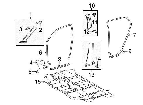 2009 Scion xD Interior Trim - Pillars, Rocker & Floor Cowl Trim Diagram for 62112-52210-B0