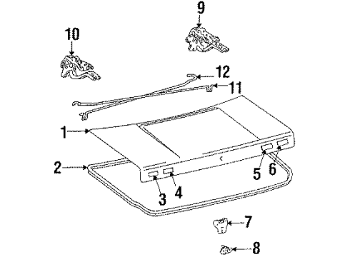 1989 Toyota Camry Trunk Lid Luggage Compartment Door Lock Assembly Diagram for 64610-32030