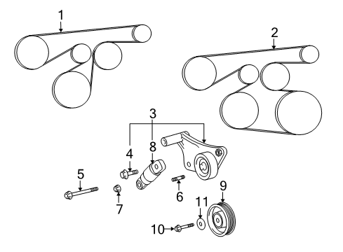2010 Pontiac Vibe Belts & Pulleys Idler Pulley Bolt Diagram for 19185221