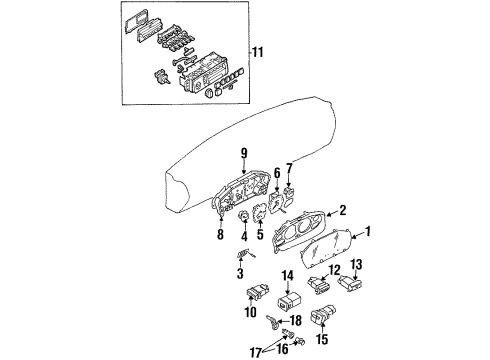 1995 Nissan 240SX A/C & Heater Control Units Speedometer Assembly Diagram for 24820-70F00