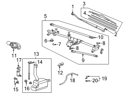 2005 Acura MDX Wiper & Washer Components Motor Assembly, Rear Windshield Wiper Diagram for 76700-S3V-A01