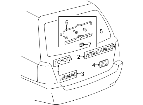2006 Toyota Highlander Exterior Trim - Lift Gate Nameplate Diagram for 75444-48060