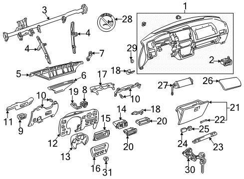 1996 Toyota RAV4 Instrument Panel Box Hinge Pin Diagram for 55574-10010