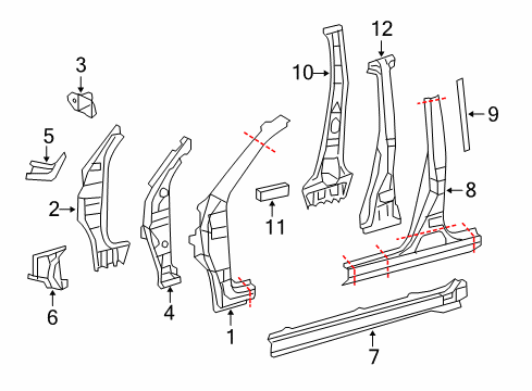 2009 Toyota RAV4 Center Pillar, Hinge Pillar, Rocker Panel Inner Center Pillar Diagram for 61033-0R010