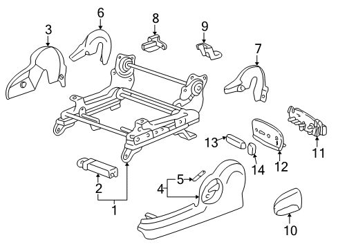 2000 Toyota Solara Power Seats Track End Cover Diagram for 72158-AA010-A0