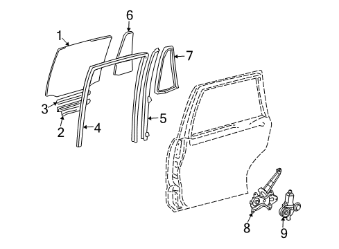 2003 Lexus GX470 Front Door Bar Sub-Assy, Rear Door Window Division, RH Diagram for 67407-60050