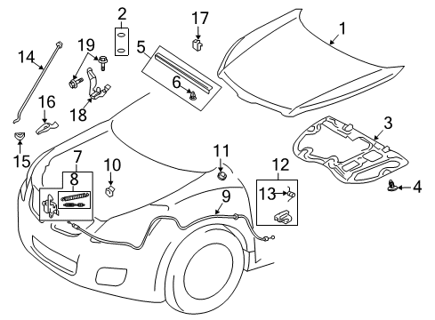 2009 Pontiac Vibe Hood & Components Cable, Hood Primary Latch Release Diagram for 19184127