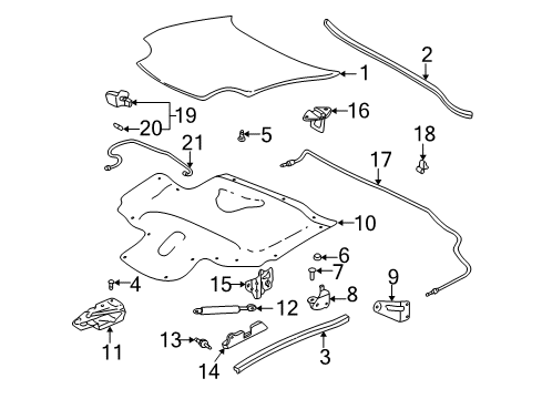 1998 Chevrolet Corvette Hood & Components Release Cable Clip Diagram for 10223661