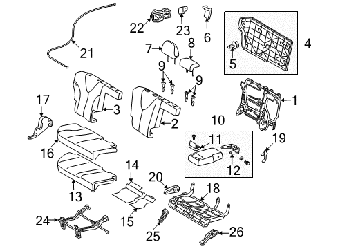 2014 Toyota Venza Rear Seat Components Seat Frame Diagram for 71015-0T011