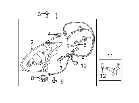 2007 Infiniti G35 Headlamps Headlamp Housing Assembly, Left Diagram for 26075-JK61A