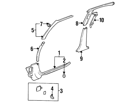 1993 Toyota Corolla Interior Trim - Pillars, Rocker & Floor Windshield Pillar Trim Diagram for 62211-12200-P0