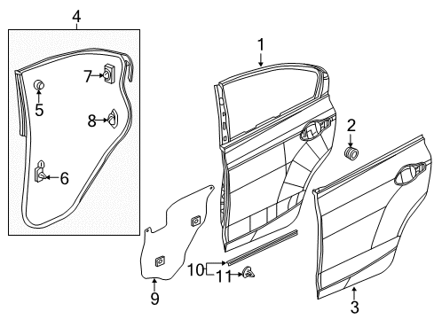 2014 Honda Civic Rear Door Seal, R. RR. Door Hole Diagram for 72821-TR3-A00