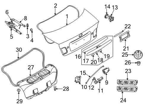 2003 BMW 330i Trunk Lid & Components, Exterior Trim, Interior Trim Trunk Lid Lock Latch Assembly Actuator Diagram for 51247840617