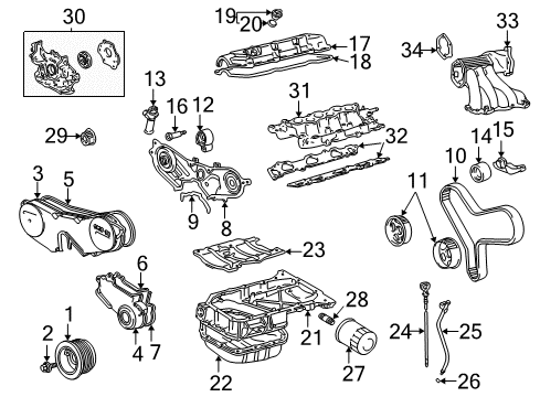 2006 Toyota Camry Engine Parts, Mounts, Cylinder Head & Valves, Camshaft & Timing, Oil Cooler, Oil Pan, Oil Pump, Balance Shafts, Crankshaft & Bearings, Pistons, Rings & Bearings Manifold, Intake Diagram for 17101-20070