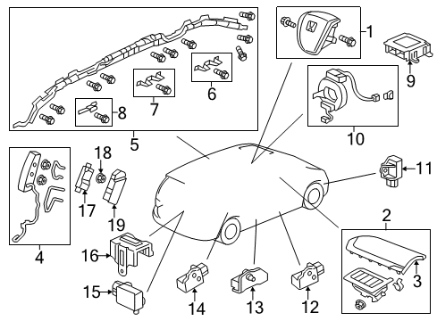 2013 Honda Odyssey Air Bag Components Cover, Safing Sensor Diagram for 77971-TK8-A00