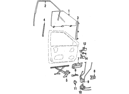 1988 Honda Accord Front Door - Glass & Hardware Motor, Passenger Side Window Diagram for 72215-SE0-305