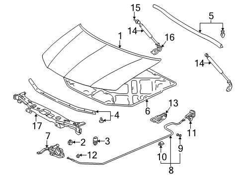 2004 Acura MDX Hood & Components Bracket, Passenger Side Hood Shock Absorber Diagram for 74146-S3V-A00