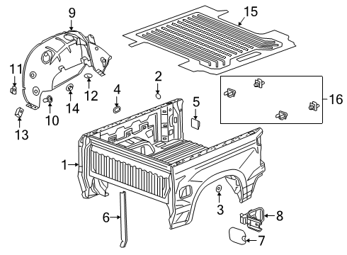 2021 Chevrolet Silverado 1500 Pick Up Box Bed Mat in Black with Bowtie Logo for Short Bed Models Diagram for 84050996