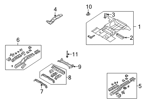 2009 Lincoln MKX Rear Floor & Rails Floor Pan Assembly Diagram for 7T4Z-7811215-A