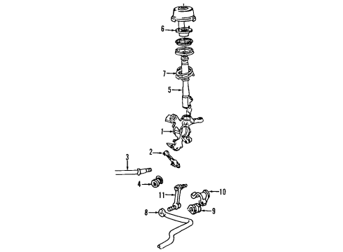 1995 Ford Taurus Front Suspension Components, Lower Control Arm, Stabilizer Bar Hub Diagram for F2DZ-1104-A