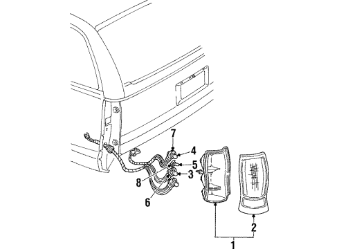 1993 Buick Roadmaster Tail Lamps Lamp, Tail (W/O Harness, Bulbs) Diagram for 16520671