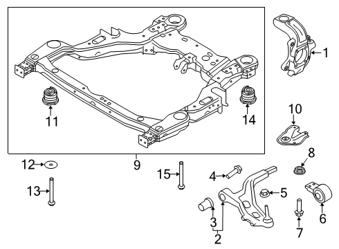 2014 Ford Special Service Police Sedan Front Suspension Components, Lower Control Arm, Stabilizer Bar Crossmember Diagram for DG1Z-5C145-J