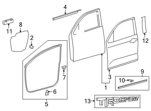 2022 Toyota Sequoia Door & Components, Exterior Trim Door Shell Diagram for 67001-0C130